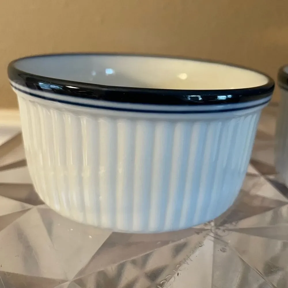 Dansk White Blue Rimmed Ribbed Bistro 4 inch Serving Bowls x 2 Portugal
